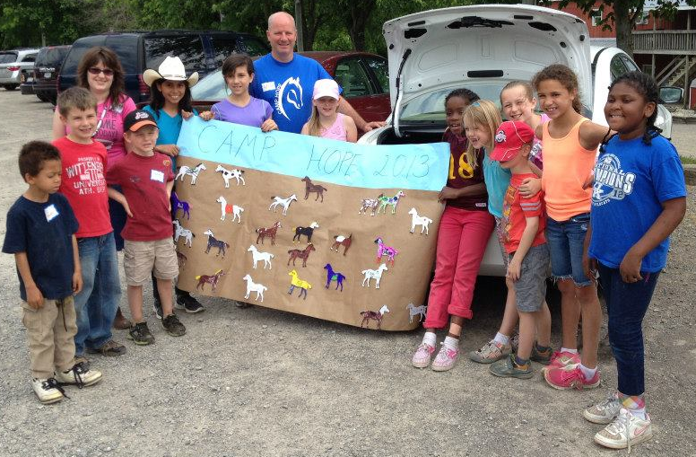 Mike Schoedinger hanging out with some of the participants at Camp Hope. 